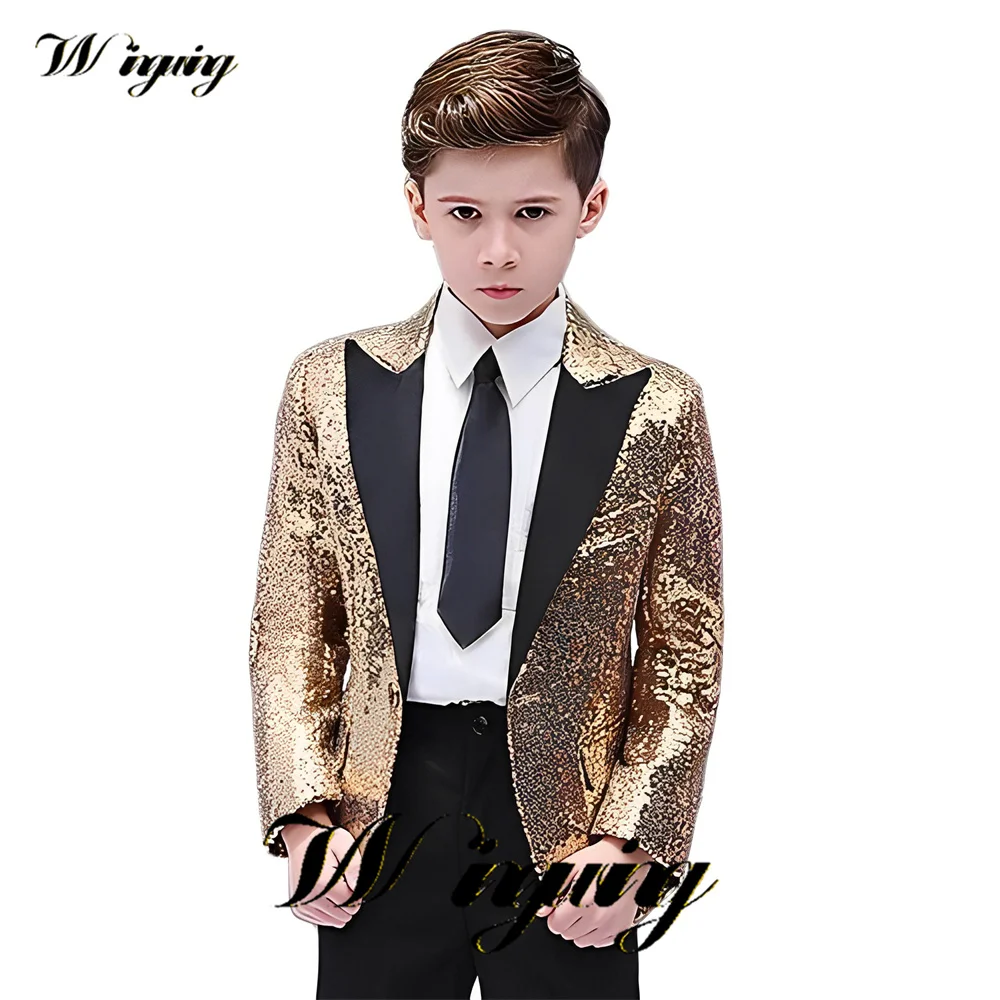 

Sequined Boys Suit Pants 2 Piece Festive Stage Performance Clothes Kids Wedding Tuxedo Clothes 2-16 Years Old