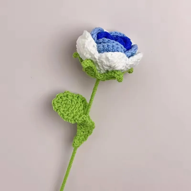 

1PC Knitting Flower Rose Mothers Day Gift Simulation Artificial flowers Hand-Knitted Crochet Fake Floral Wedding Decoration