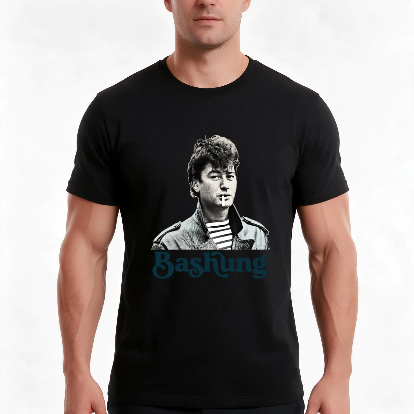 Alain Bashung T-Shirt, Summer Casual Cotton Tee, Oversized Streetwear Tops, Vintage Graphic Print, Loose Fit Short Sleeve