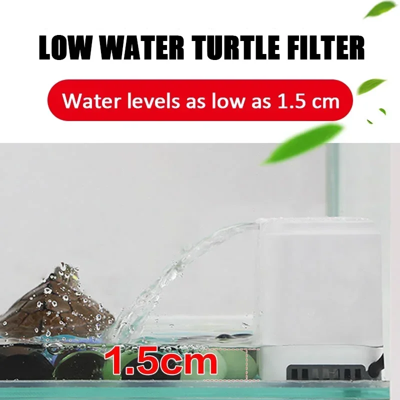 1.5CM Low Water Level Filter Turtle 3-in-1 Silent Waterfall Water Circulation Submersible Filter Mini Biochemical Filtration