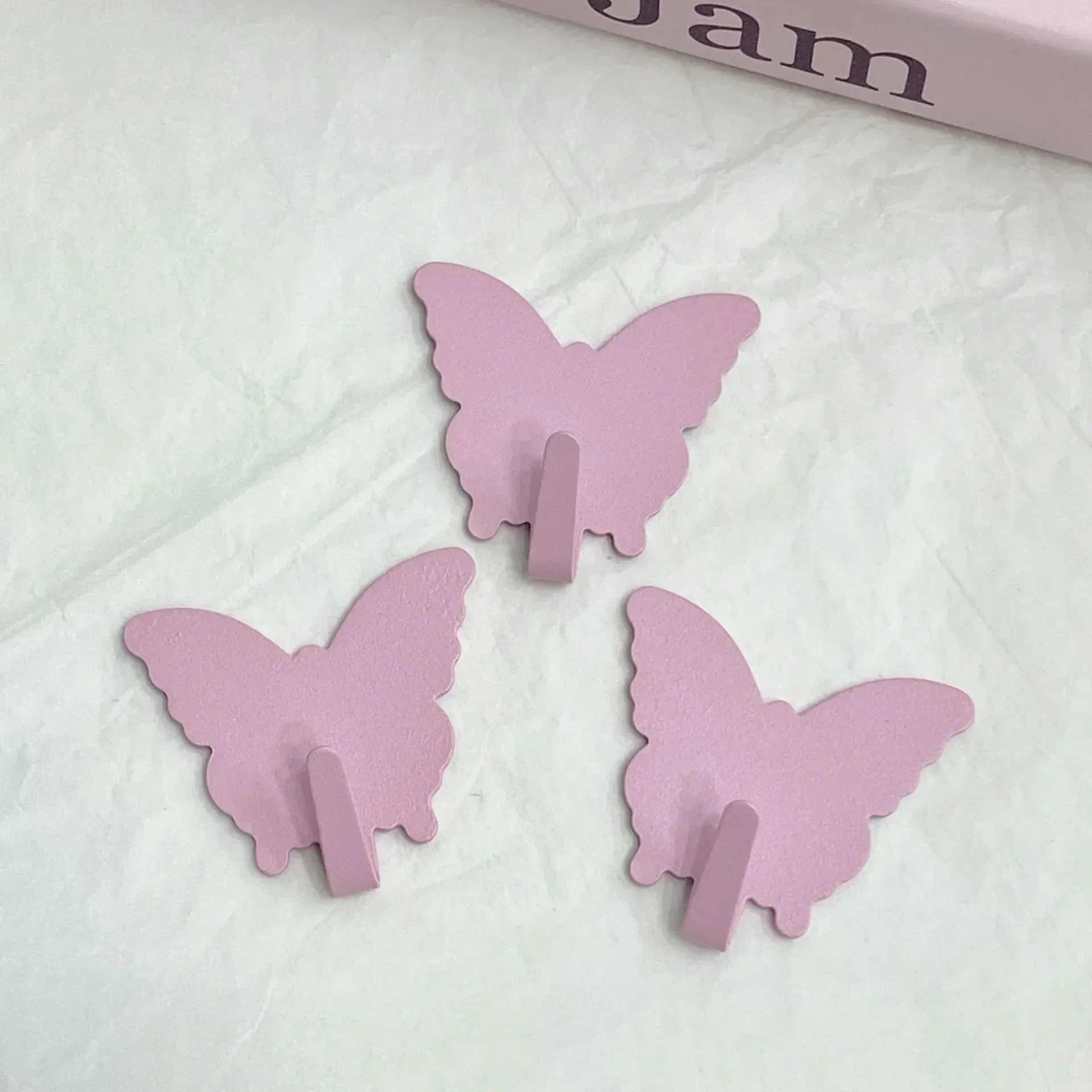 3Pcs INS Pink White Butterfly Shape Metal Multi-Purpose Hook Cute Girl Bedroom Wall Sticky Hook Key Mask Organizer Room Decor