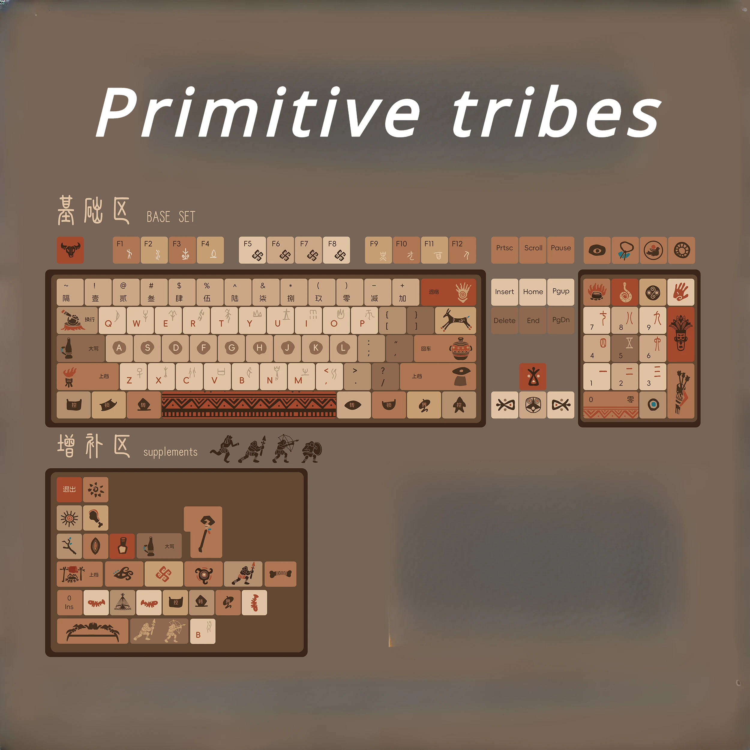 Primitive Tribe Keycap Cherry Qx3 Sublimated Mechanical Keyboard 134Keys For Alice Keyboards Side Engraved Retro Brown Keycap