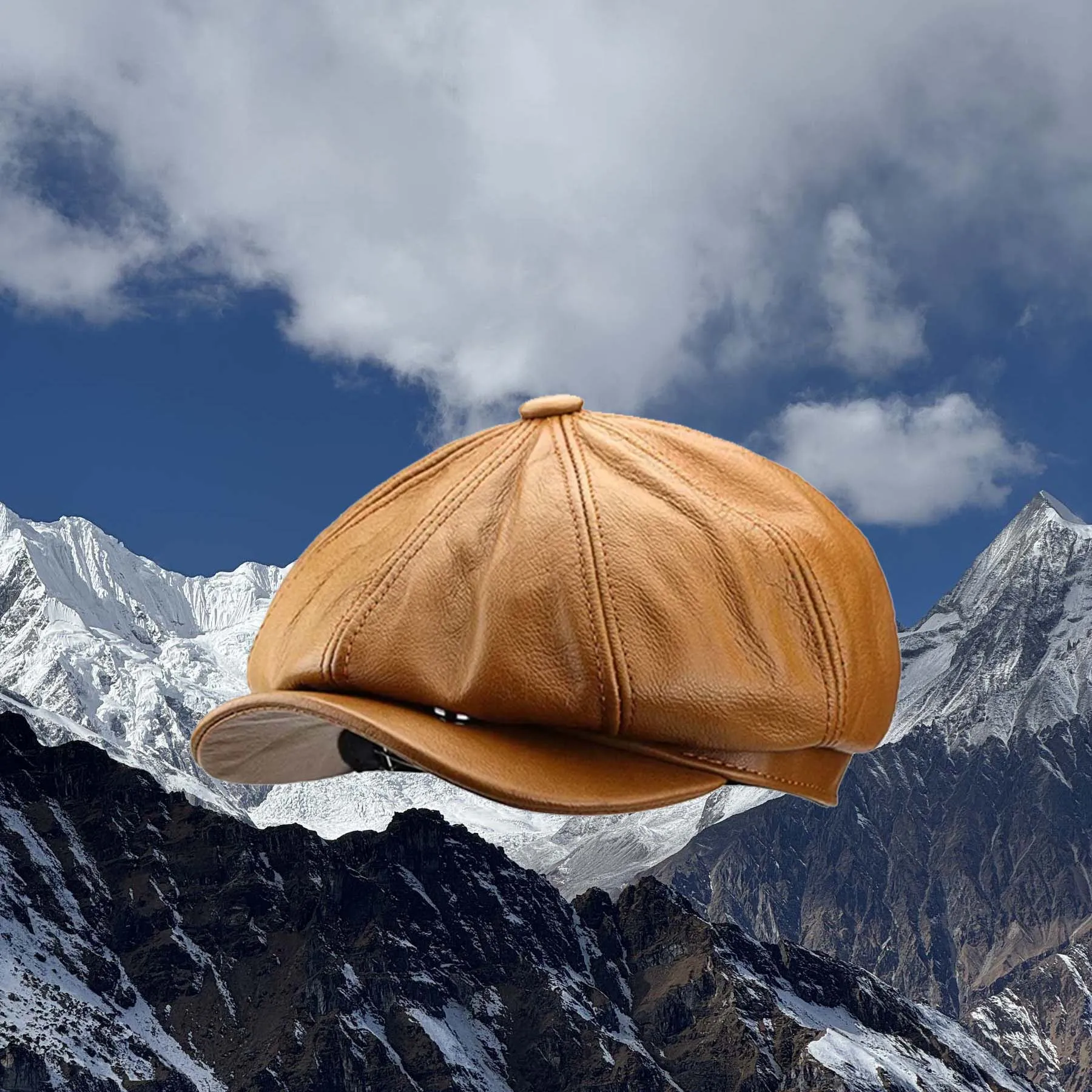 

Winter Autumn Real Leather Newsboy Cap For Men British Style Painter Cap Outing Street Fashion Genuine Leather Beret Caps