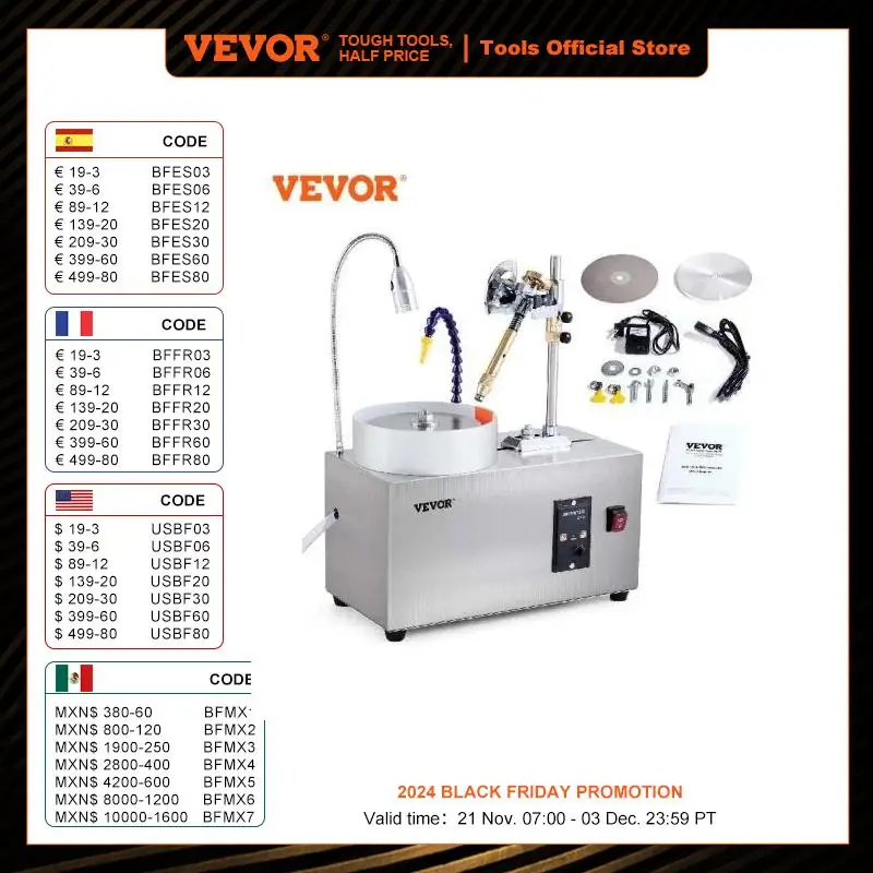 

VEVOR Gem Faceting Machine 180W Jade Grinding Polishing Machine 0-2980RPM Adjustable Rotating Speed Rock Jewel Angle Polisher