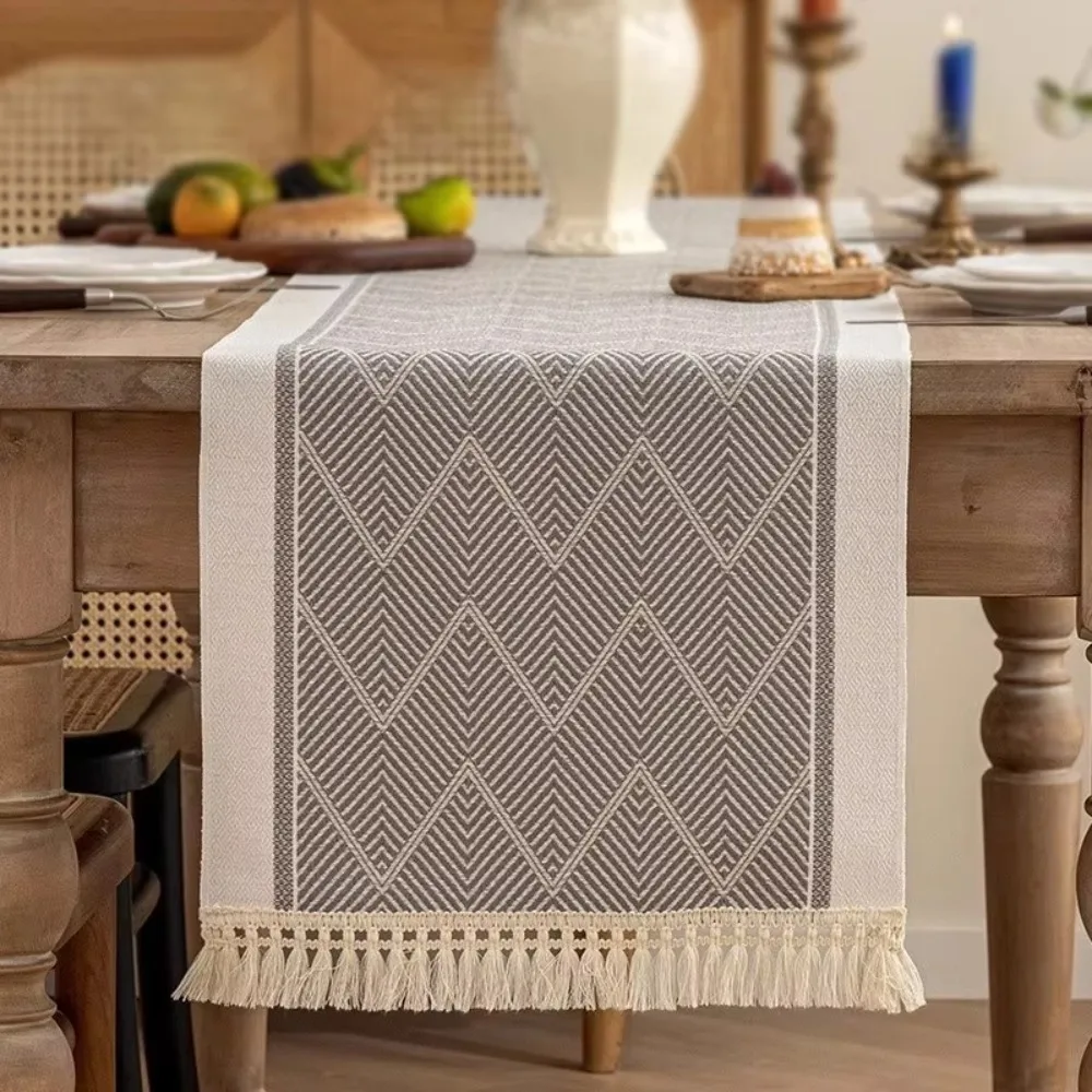 

Tablecloth Nordic Style Table Runner with Tassel Polyester Table Cloth Washable Waterproof Table Cover Living Room