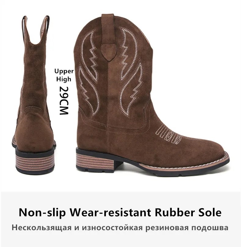 Neue Western Herren Cowboy Stiefel Vintage Mid-kalb Motorrad Stiefel Mode Wildleder Leder herren Stiefel Outdoor Casual Reitstiefel – Detail 7