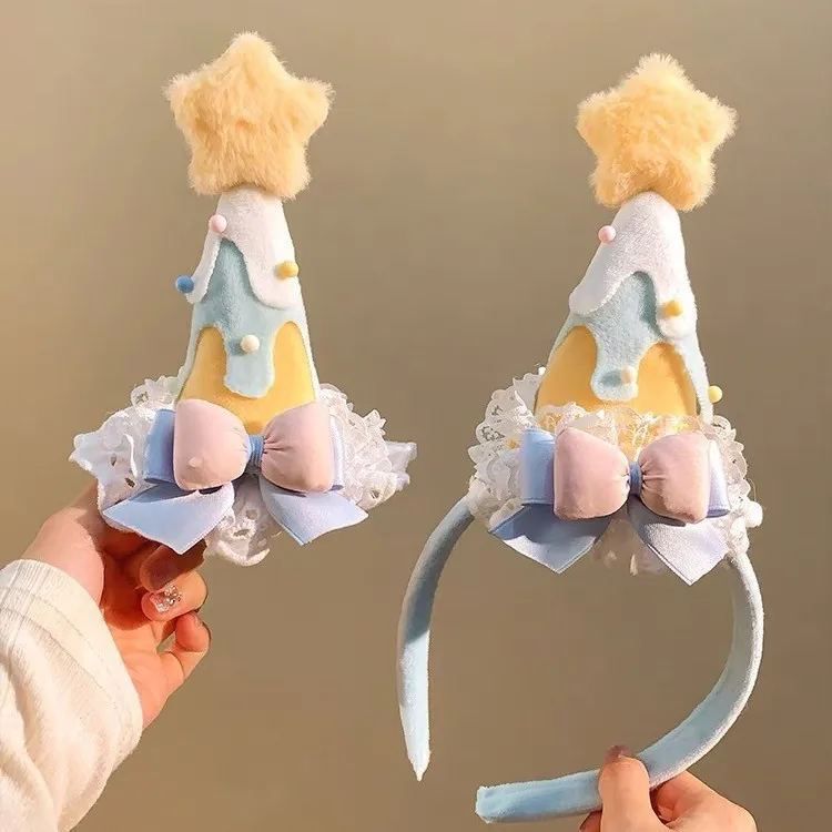 Cute atmosphere party hair accessories girl heart yellow star birthday hat headband cake hair clip photo hair accessories view 3