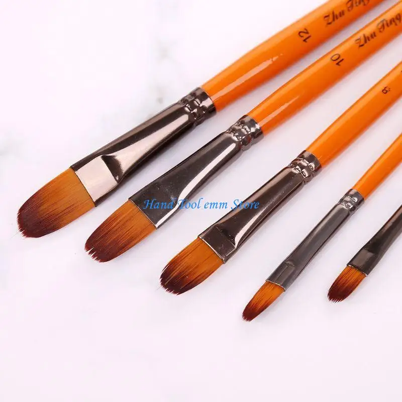 H37F 5Pcs Artists Brushes Set Flat for Head Nylon Brush Portable Anti-sheding for Ideal for Wall Art Rock Pottery Face Body P