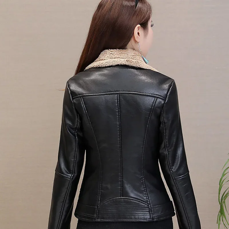 Damska kurtka zimowa z ekoskóry PU, krótki blezer, płaszcz z polaru, dwustronna kurtka skórzana z futrem, odzież wierzchnia, nowość 2025