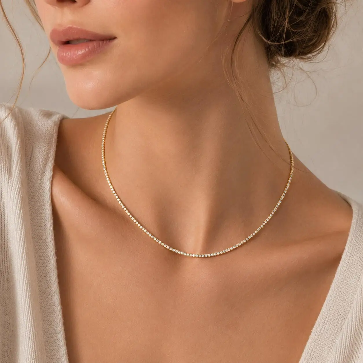 Luxury Tennis Necklace for Women, Stainless Steel CZ Necklace Iced Out Bling Choker Chain, Party Wedding Daily Wear 2mm 3mm 4mm