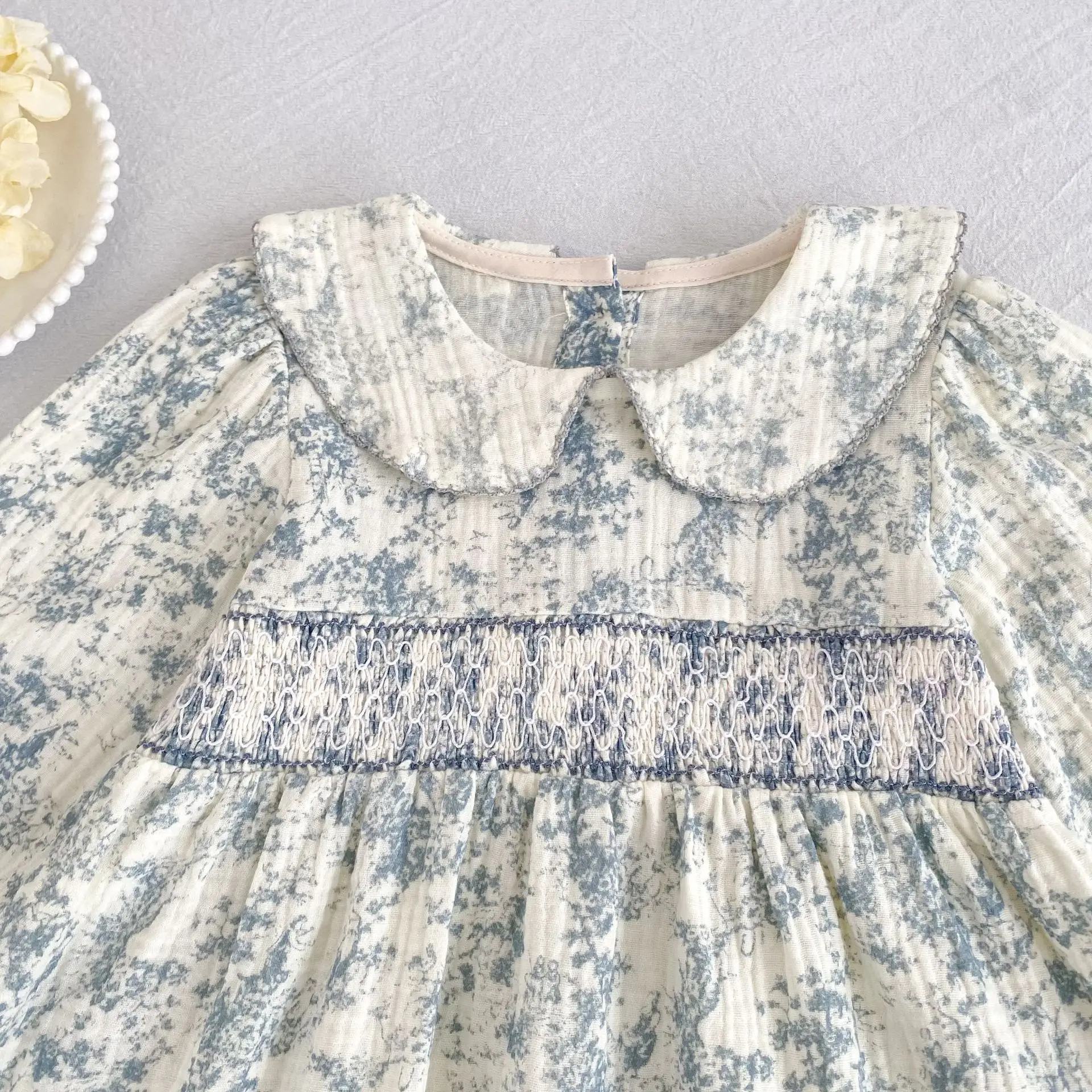 2026 Herbst Frühling Kinder Mädchen Kleid Langarm Gelb Bestickter Kragen Prinzessinnenkleid Koreanische Version Kleid – Detail 7