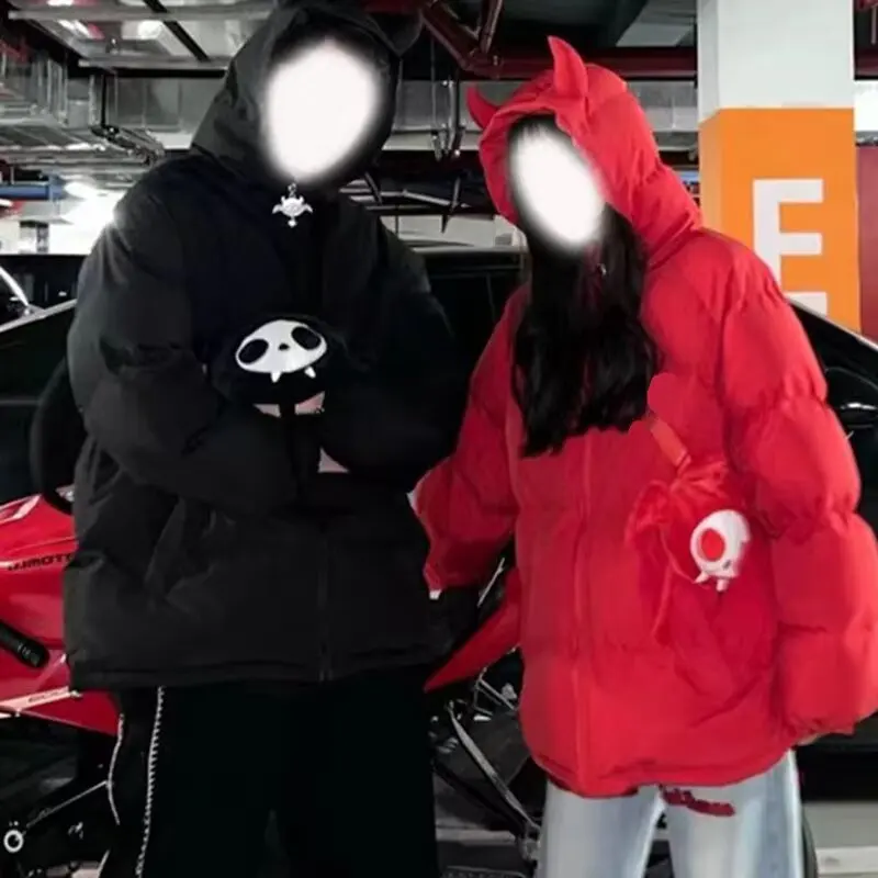 

Autumn Winter Thiened Hooded Cotton Jaet 250 Pou Small Devil Doll Bread Sle Coat Men Women Warm Faionable Casual Wear