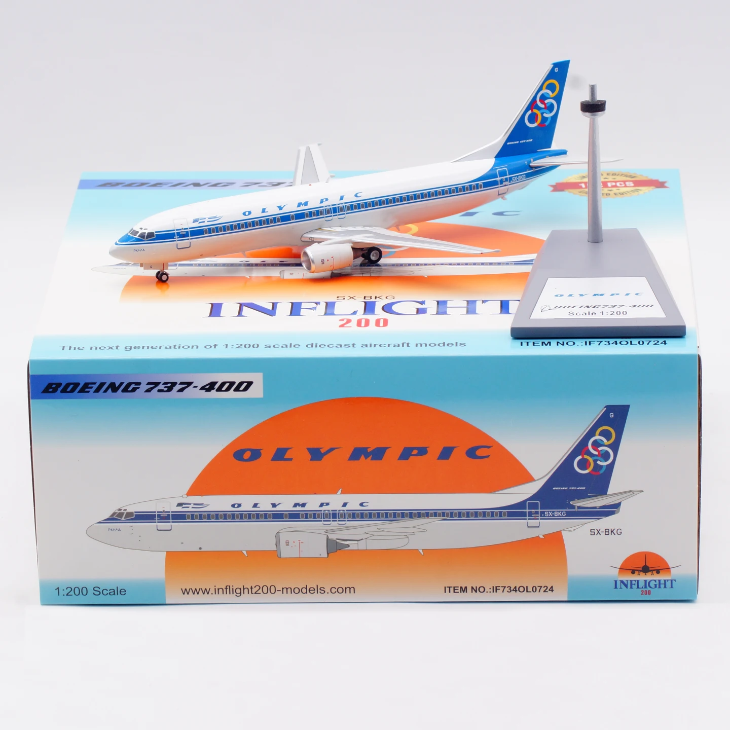 

IF734OL0724 Коллекционный самолет из сплава в подарок, INFLIGHT 1:200 Boeing B737-400, литая под давлением модель самолета SX-BKG с подставкой