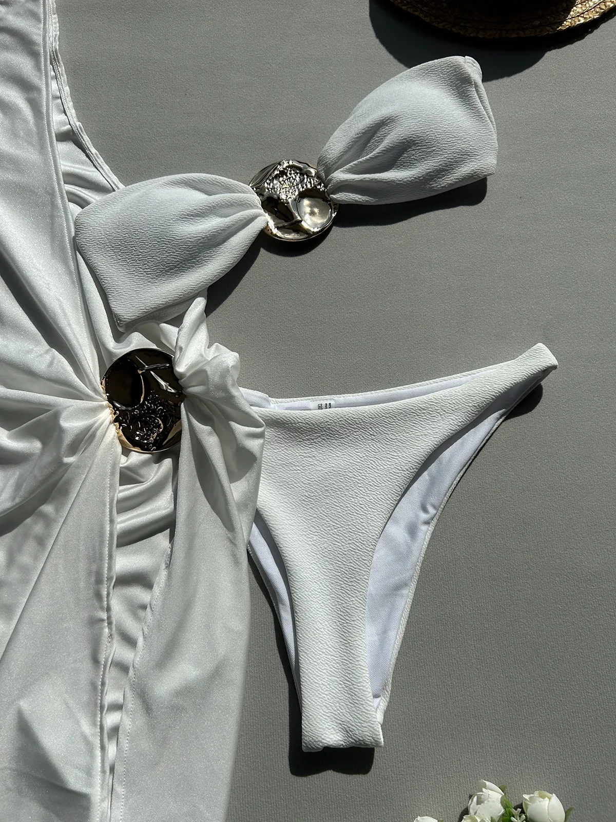 밴도 비키니 3피스 수영복 여성 수영복 2025 여성 비치웨어 수영복 꽃무늬 비키니 세트 스커트 비키니