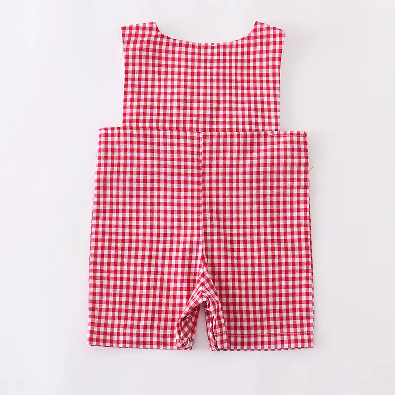 Zoobies Summer Sibling Boys Red Plaid Romper