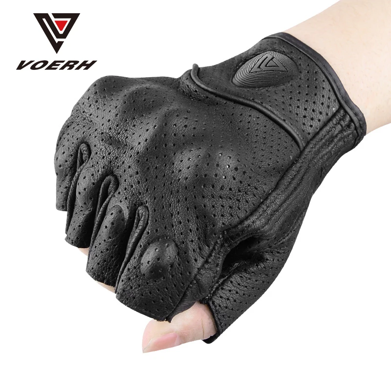 

Summer Motorcycle Riding Leather Gloves Sheepskin Half Finger Retro Racing Male Knight Gym gloves woman man Bicycle accessories