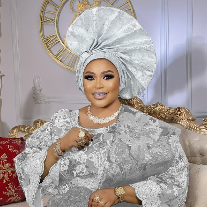 Luxury Hijab Hat African Aso Oke Auto Gele Headtie Turban Cap Women Headwear Nigerian Wedding Party Headgear Bonnet Head Wrap