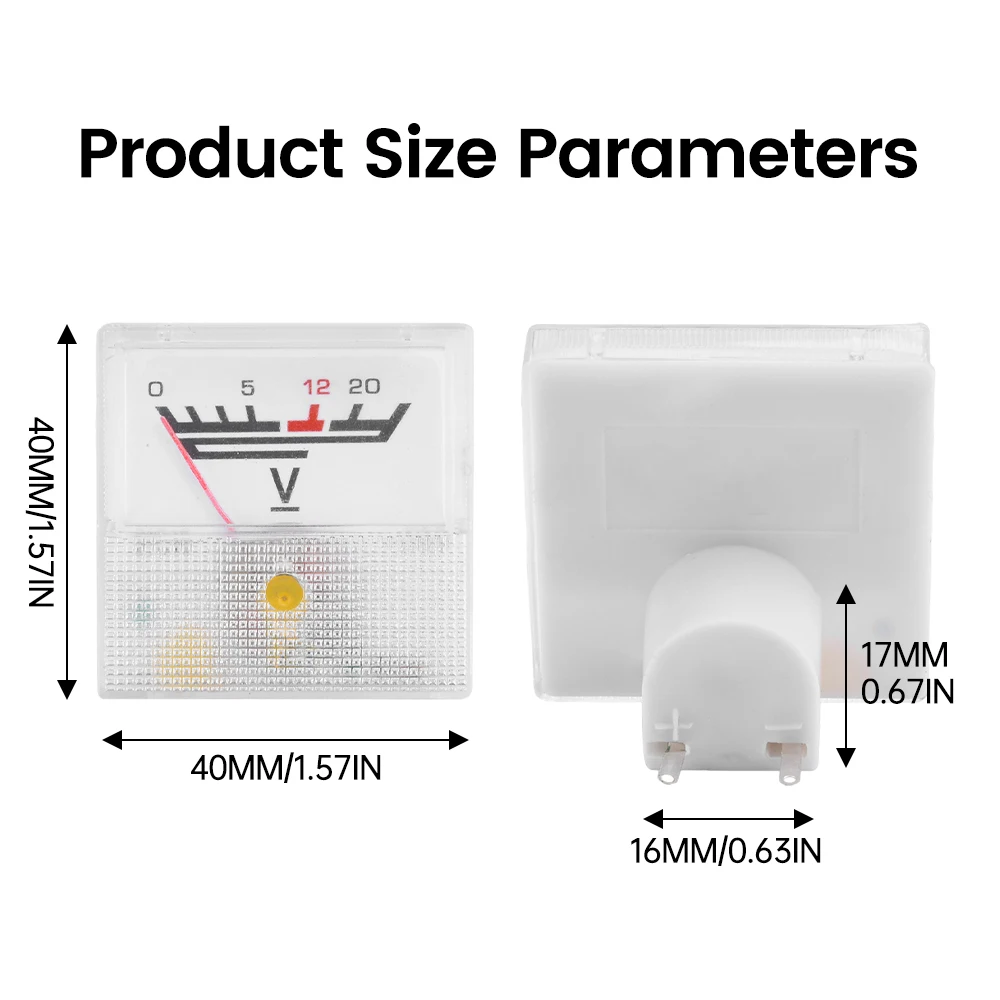 91C16 DC 0-20V 91L16 AC 0-300V Pointer Type Voltmeter Voltage Meter Tester 40X40mm