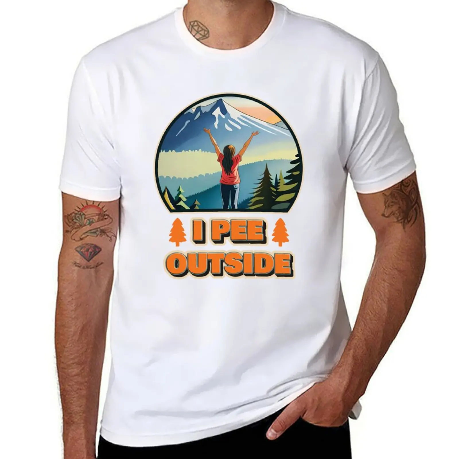 

I Pee Outside - Vintage Retro Funny Camping Slogan Hiking Outdoors Sayings Ver10 T-Shirt man t shirt heavy cotton T-Shirt