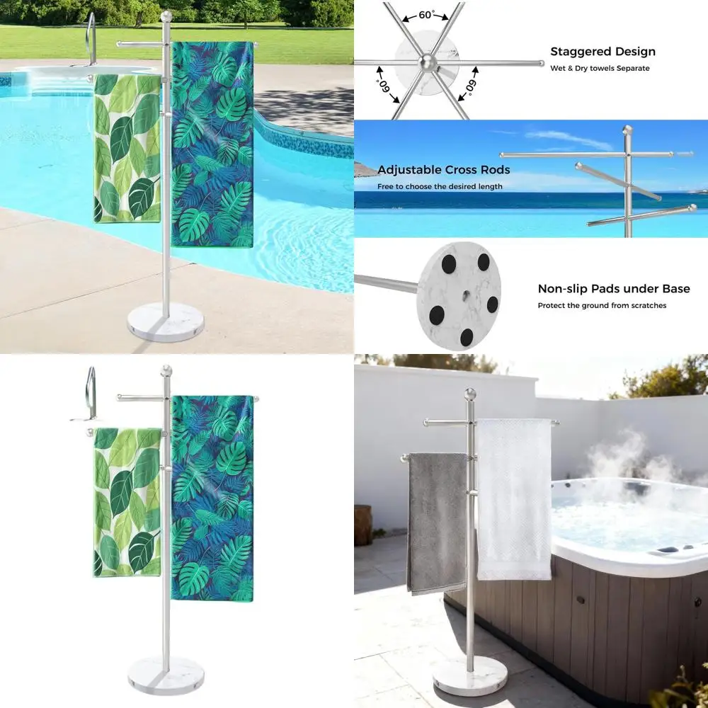 

62.2 Stainless Steel Outdoor Towel Rack with 3 Adjustable Bars for Patio, Pool, and Spa