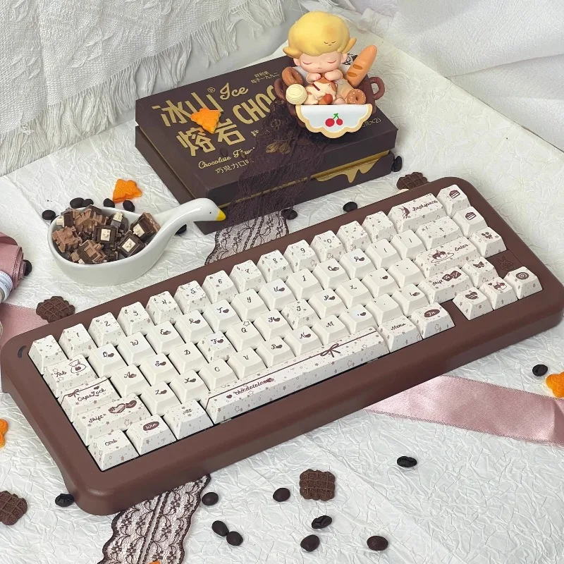 

Chocolate Keycap 145 Key FOA Cherry Profile Keycaps PBT Cute Girl Keycap Suitable for Mx Switch Mechanical Keyboard ISO Layout