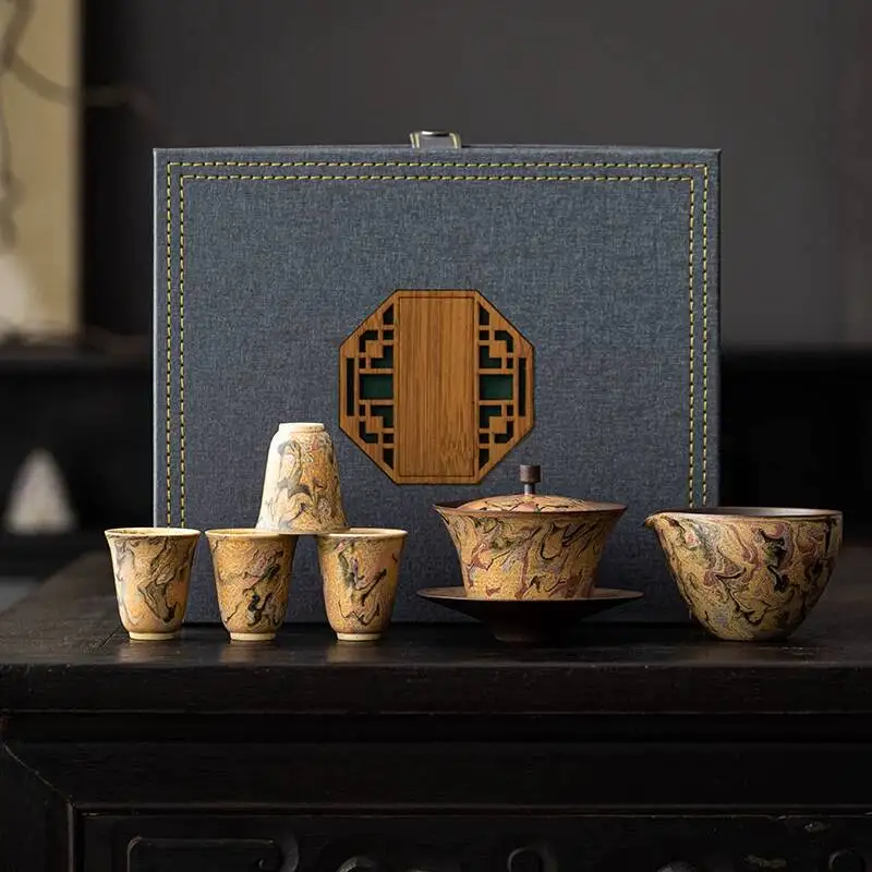 

Dunhuang Oil Painting, Purely Hand-Painted, Gaiwan For Home Use, Brewing, Kung Fu Tea Set, Gift-Giving, High-End Gift Box,