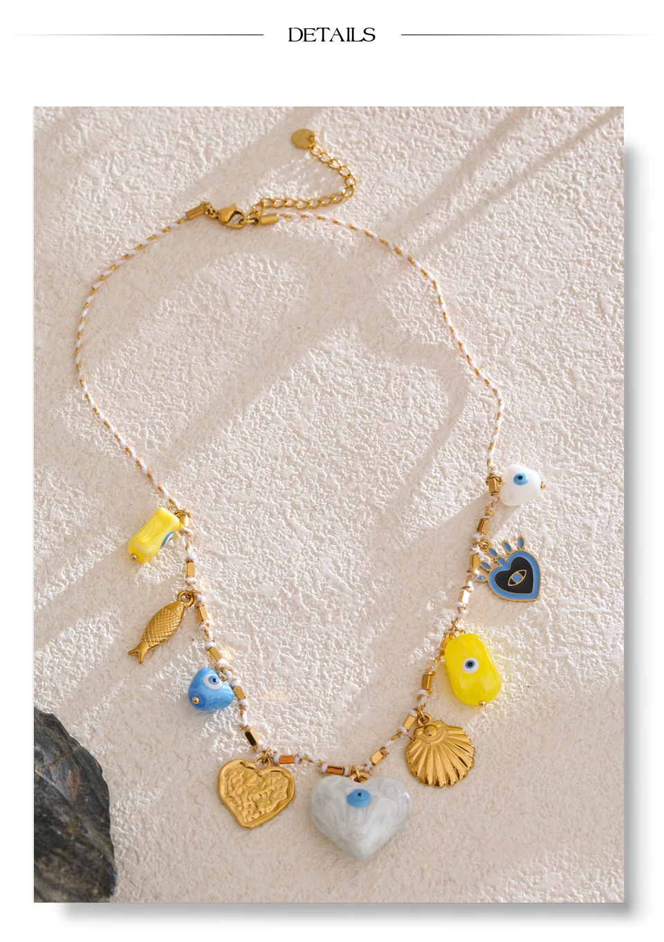 Yhpup Keramik Herz Auge Shell Anhänger Halskette Trend Edelstahl Charme Manuelle Neue Ankunft Kragen Schmuck für Frauen Geschenk – Detail 9