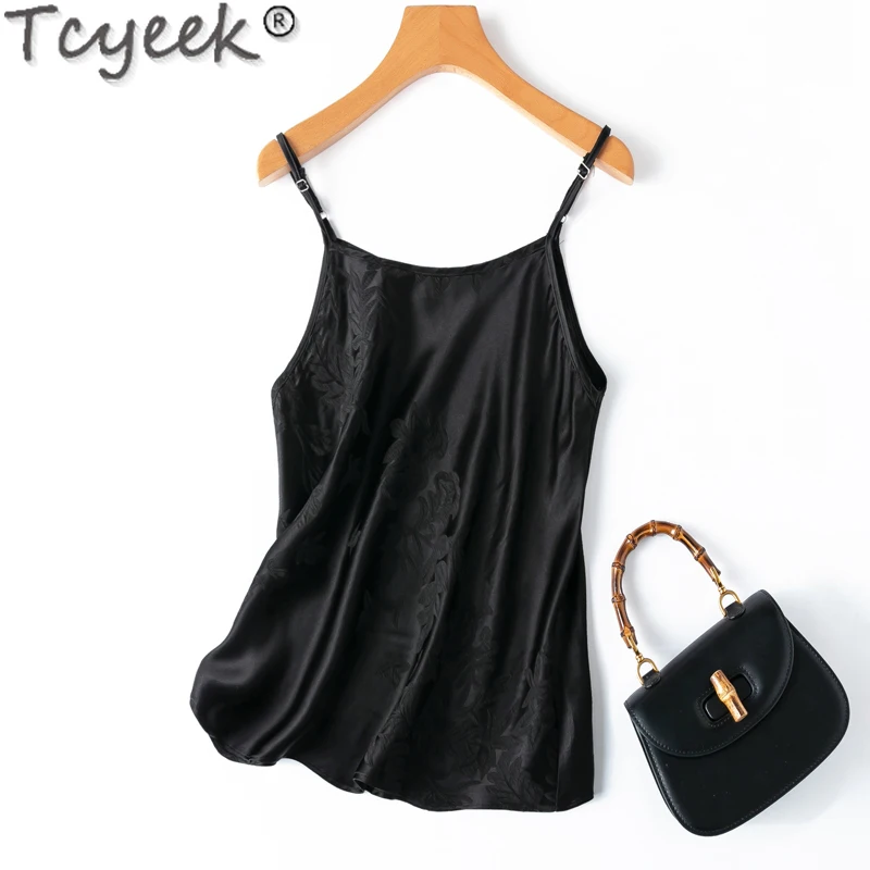 

Tcyeek 30MM 50% Mulberry Silk Womens Tops Sexy Camis Women Summer Top 2024 New Style Black Tops for Women Slim Fit Underwear