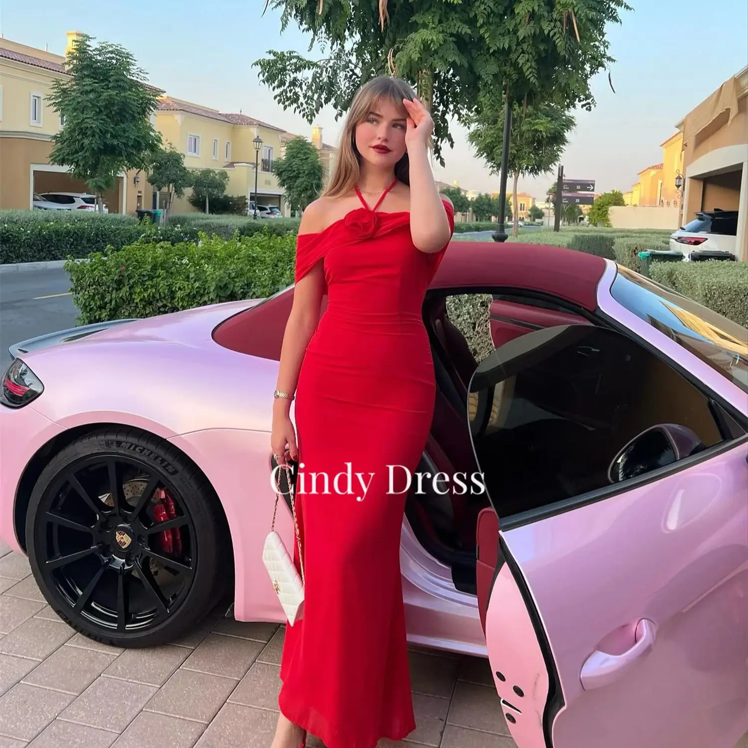 

Cindy Mermaid Red Chubby Elegant Party Dresses 2024 for Wedding Evening Woman Gala Prom Dress Graduation Luxurious Women's Saudi