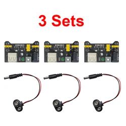 3 Sets 3.3V 5V MB102 Solderless Breadboard Power Supply Module with 9V Battery Clip Power Cable 2.1x 5.5mm Male DC Jack Plug