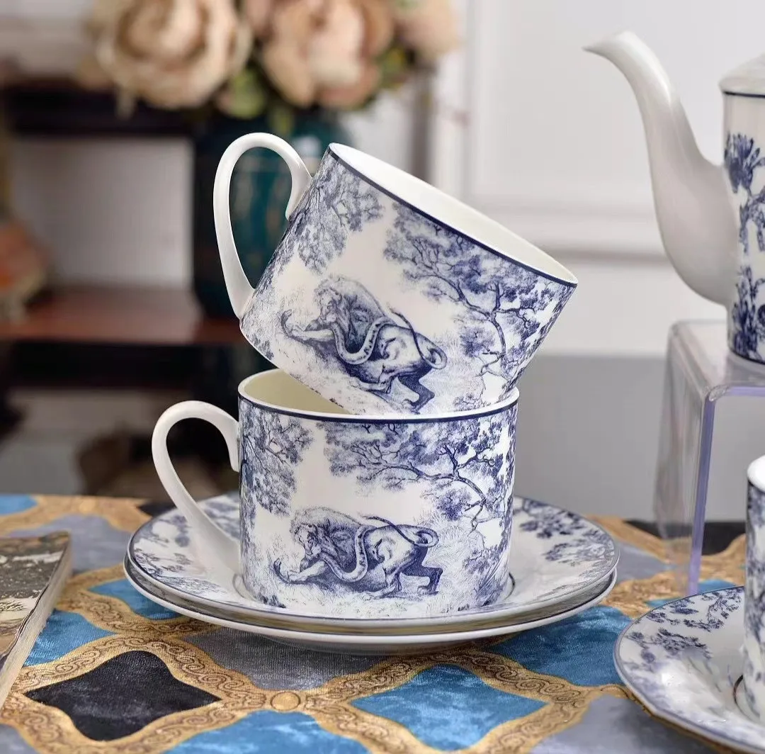European Tiger Series Bone Porcelain Coffee Cup Plate Afternoon Tea Home Light Luxury Couple Cup Set Gift