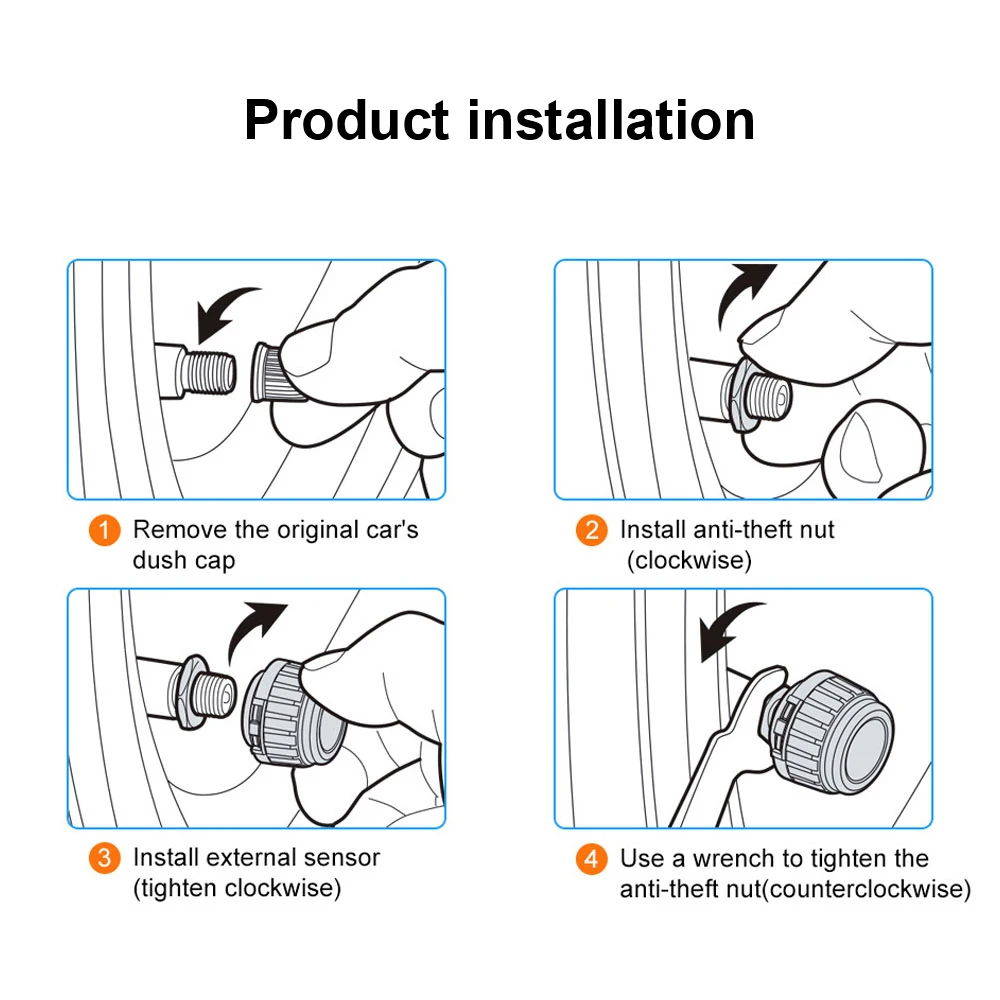 Motorrad- und Auto-Universal-Telefon-Display, externer Alarm, Reifendrucksensoren, Auto-TPMS-Reifendrucküberwachungssystem, 2/4 Stück – Detail 12
