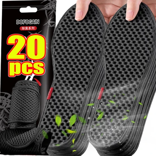 Plantillas desodorantes de carbón de bambú para hombre, almohadillas de malla transpirables para absorber el sudor, para correr, deporte, plantilla ligera, 2/20 piezas