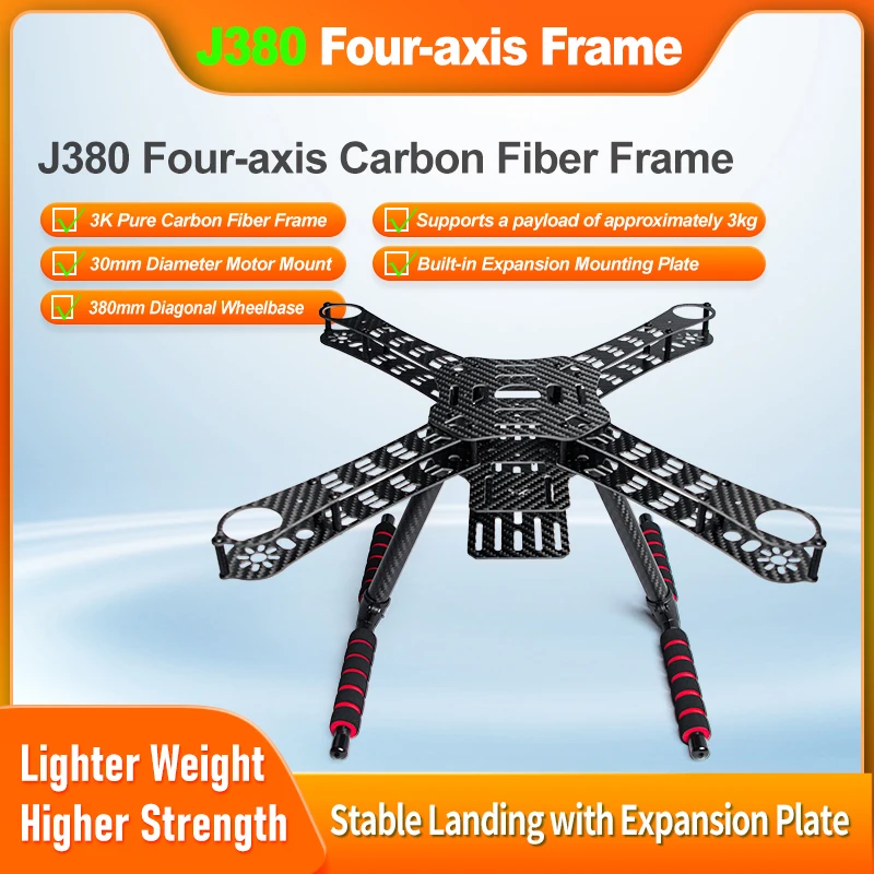 JeeFly J380 380MM Quadrotor Multi-Axis UAV Frame Carbon Fiber Center Board Open Source Fall Resistant Racing 8/9/10 Inch