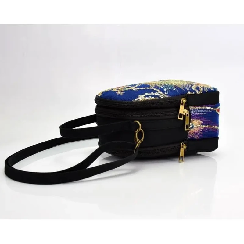 Women Shoulder Bag Handmade Shiny Peacock Embroidered Small Crossbody Bag Retro Canvas Shopping Tote Travel Purse and Handbags