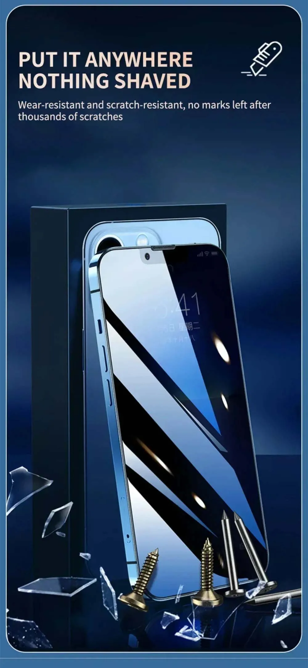 NNBILI 4-teiliger Vollbild-Sichtschutz für iPhone 11 12 13 14 15 16 17 18 Pro Max Anti-Spy-Glas für iPhone 18Pro Glas – Detail 12