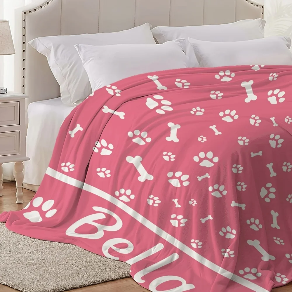 1pc Creative Personalized Text Customization, Dog Paw, Dog'S Exclusive Name Custom Print Blanket,Custom Gift;Pet Blanket