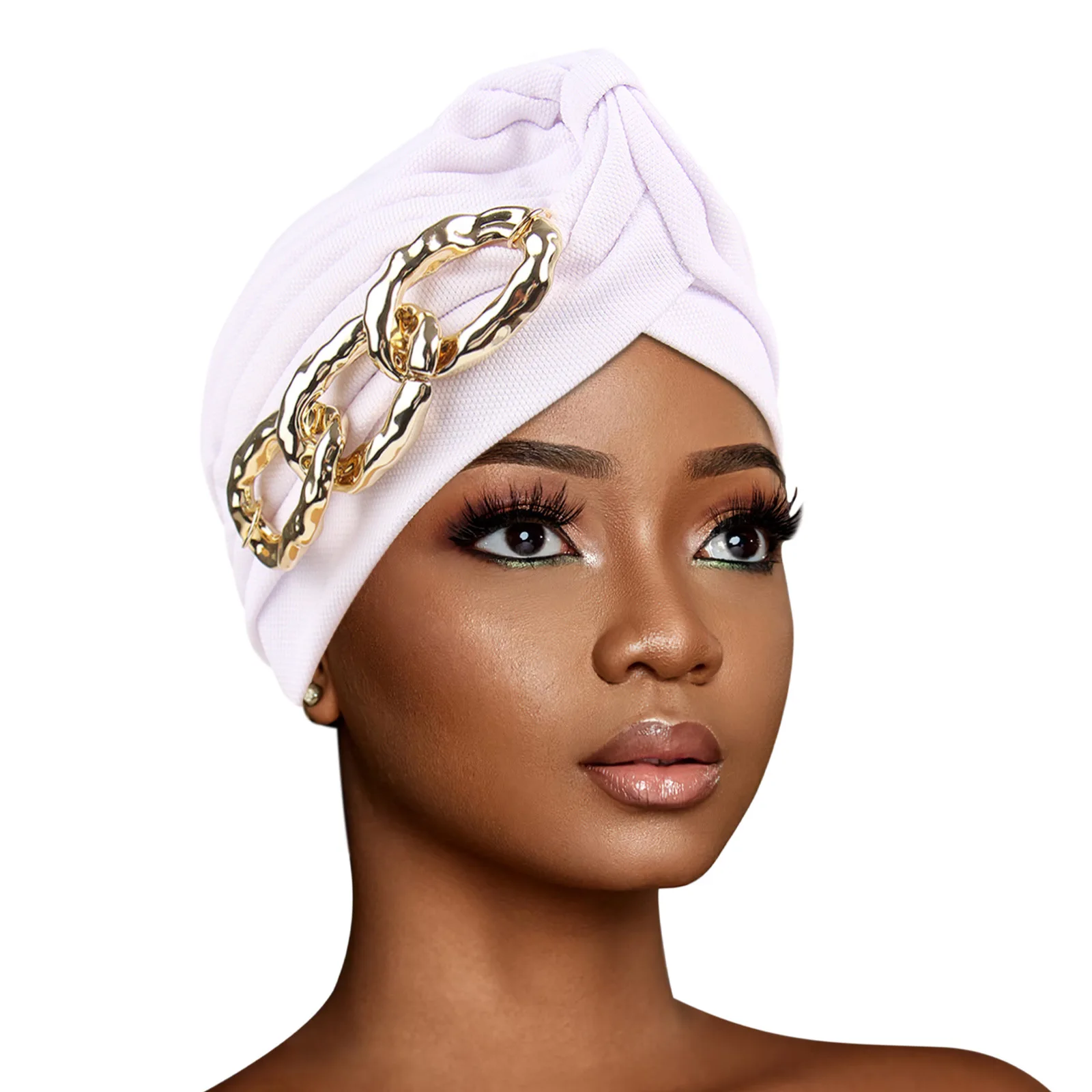 2025 New Women Indian Hat Chain Bonnet Pleated Beanies Muslim Hijab Headscarf Hair Loss Head Cover Chemo Cap Wrap Turbante Mujer