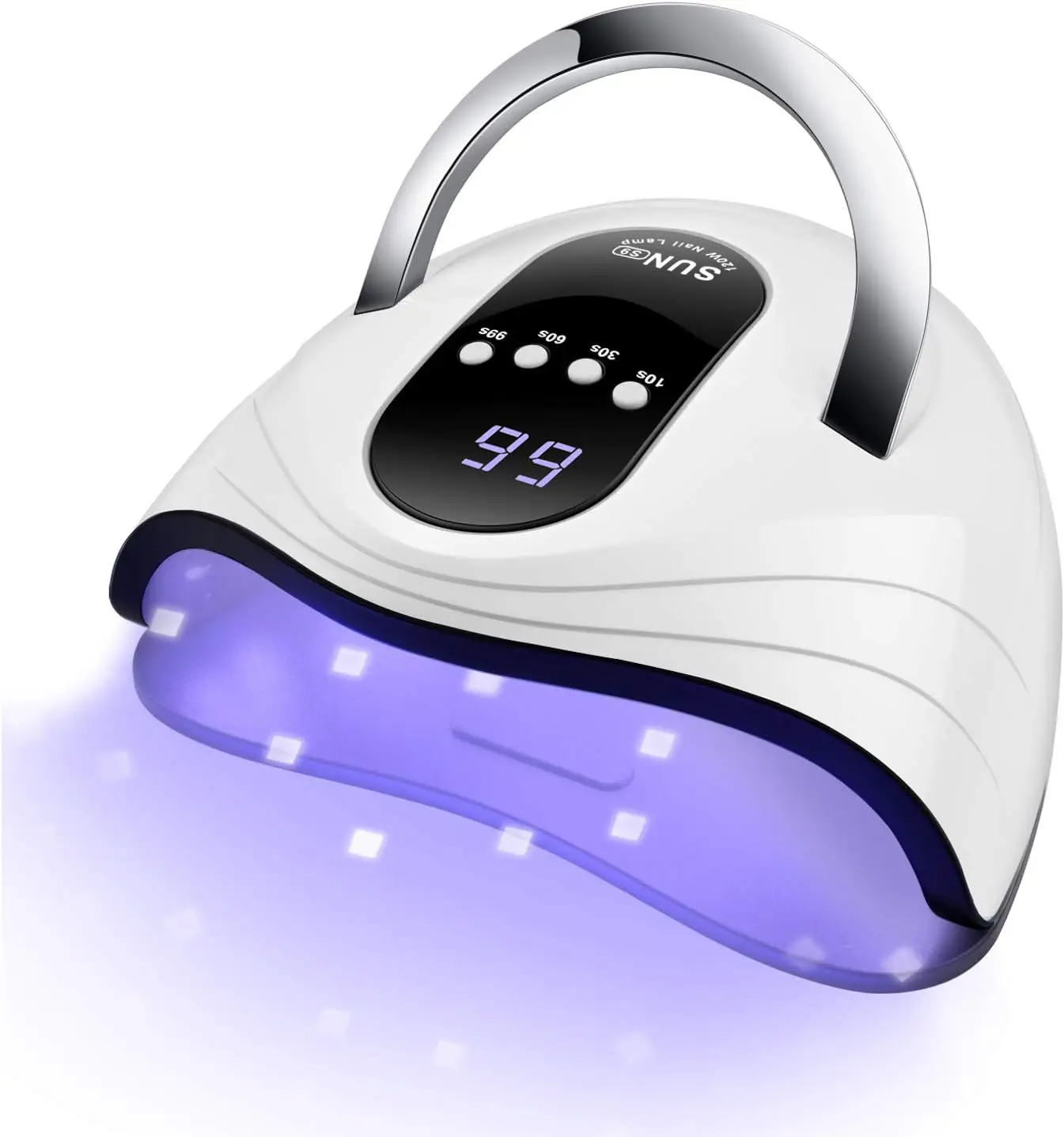 

120W UV LED Nail Lamp with Fast Drying, 4 Timers, Portable Handle, Large Space & Auto Sensor - White