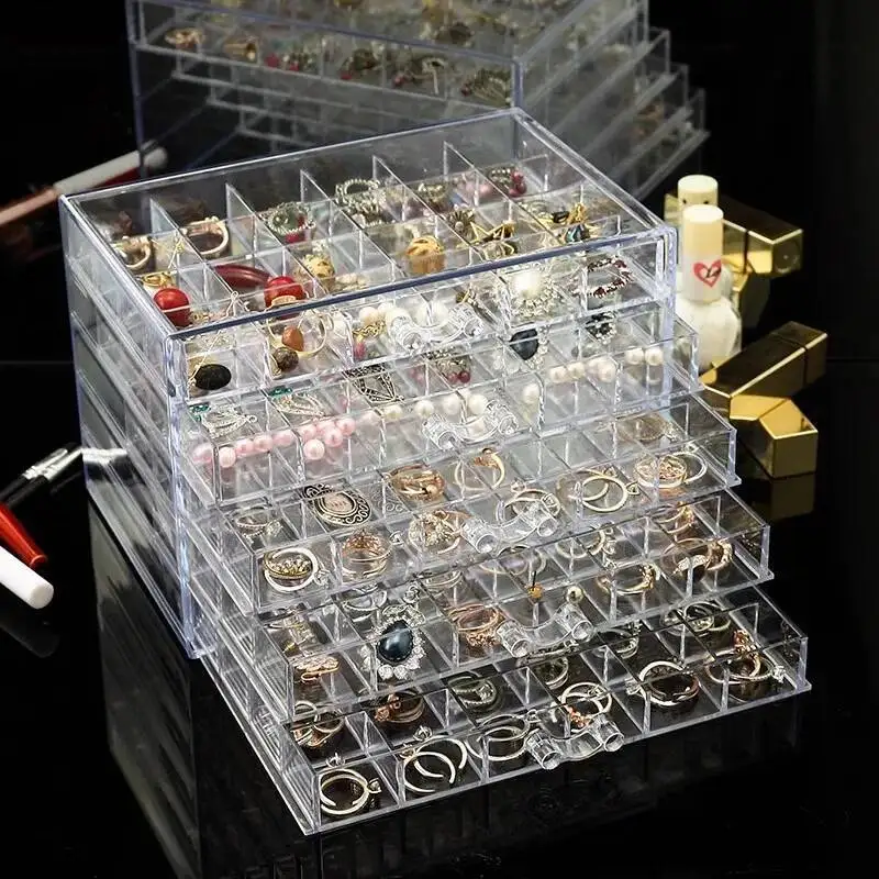 

Earring Storage Box, 5 Drawers Transparent Display Rack, With 120 Small Lattice Jewelry Box