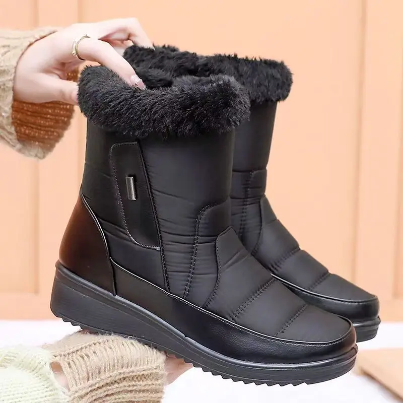 Women Wedges Thicken Plush Snow Boots Winter New Soft Sole High Top Keep Warm Waterproof Warm Plush Collar Cotton Boots