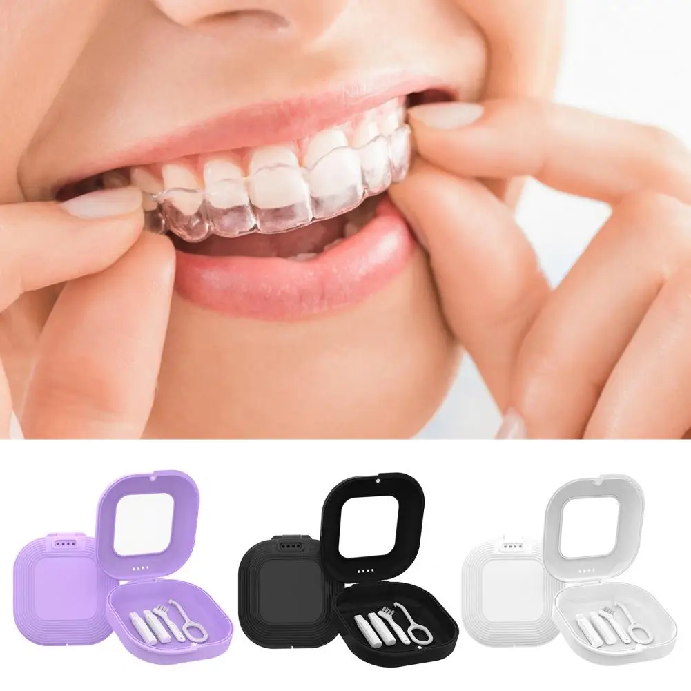 Mirrored Braces Denture Box Vent Holes Removal Tool Retainer Case Mouth Guards Denture Teeth Box