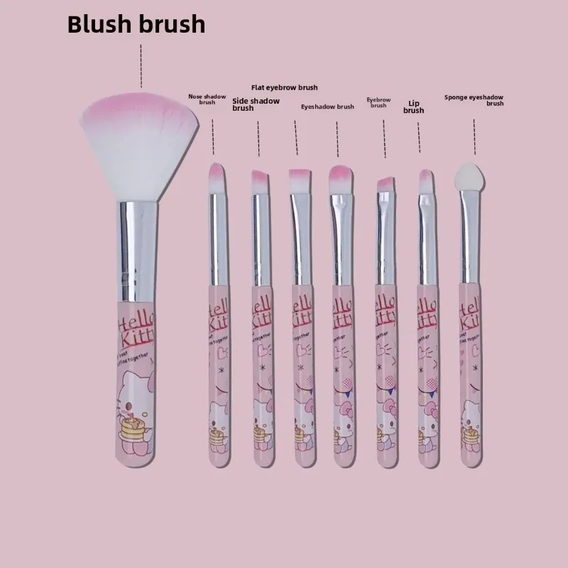 

Набор кистей для макияжа Kawaii Sanrio Hello Kitty, 8 штук: для румян, носа, теней, губ, бровей. Милый мультяшный дизайн. Подарок на праздник или день рождения.