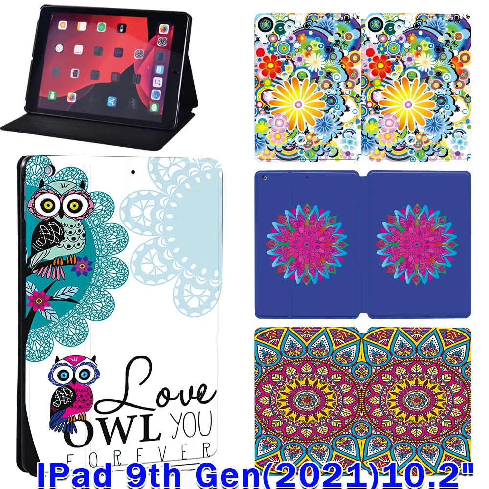 Tablet Case for Apple iPad 10.2 inch 9th Generation 2021 Soft Funda PU Leather Flip Stand Cover with Old Image Series + Stylus