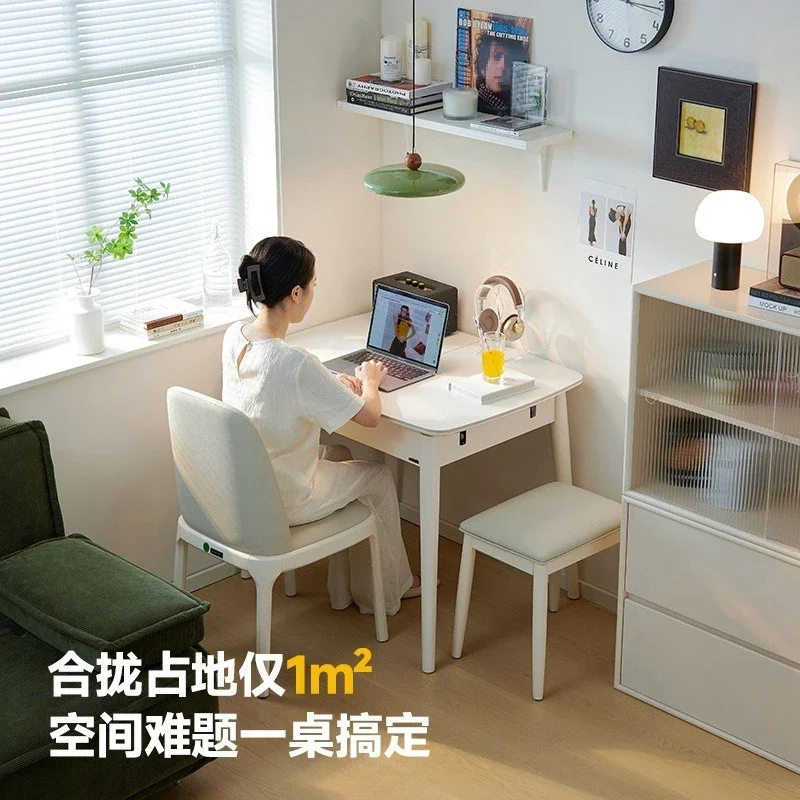 Small household pull-out type, rock slab solid wood shrink dining table