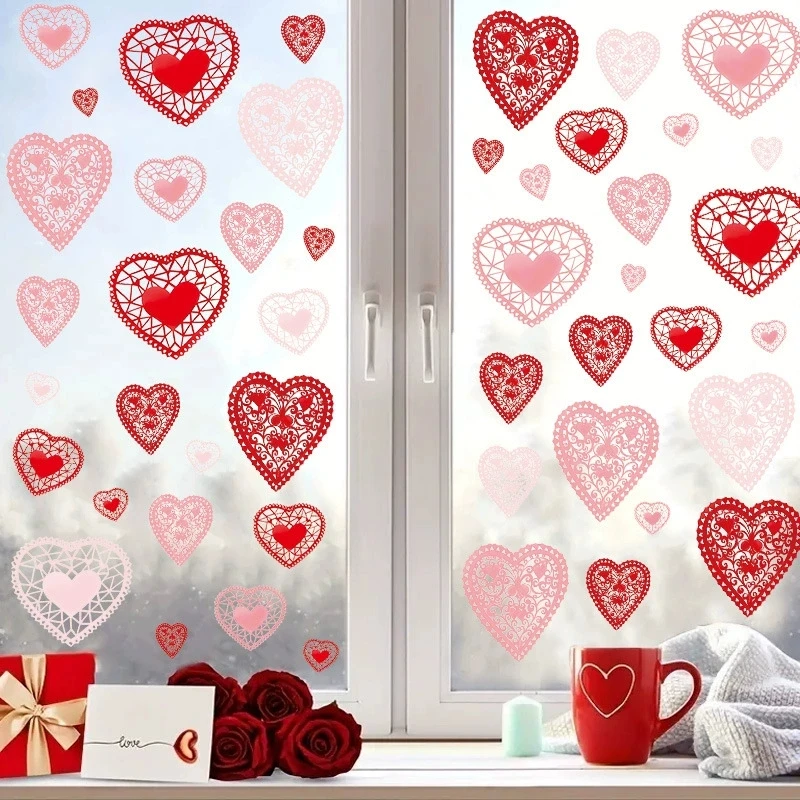 

Reusable Red Heart Window & Wall Stickers-Glossy PVC Removable Decals,Multi-Surface-Valentine's Day, Wedding, Party Decorations