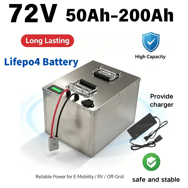 72VLifepo4 Battery Pack Bluetooth BMS APP for 5000W 8000W Van Golf Cart Motorcycle MiniCar - 80Ah 100Ah 120Ah 150Ah 200Ah