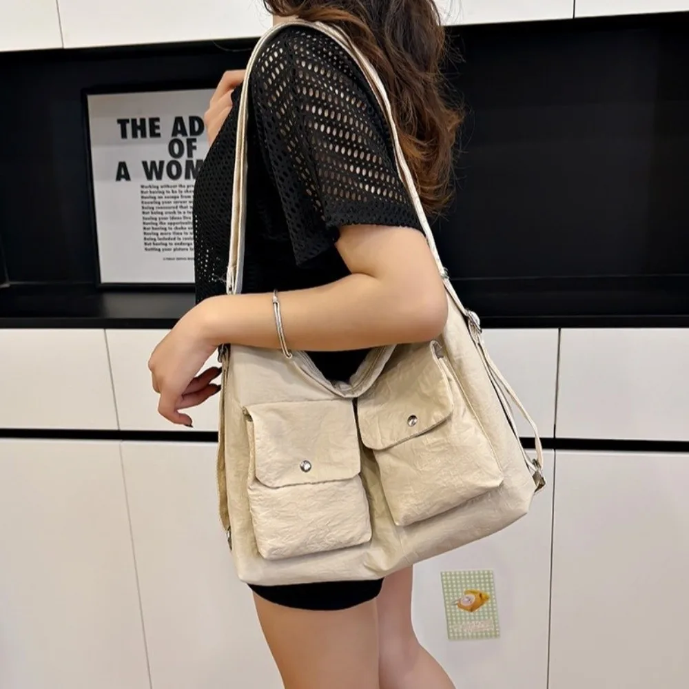 대용량 나일론 크로스바디 백 하라주쿠 다중 포켓 남성 숄더백 한국 스타일 방수 캔버스 백팩 여행용