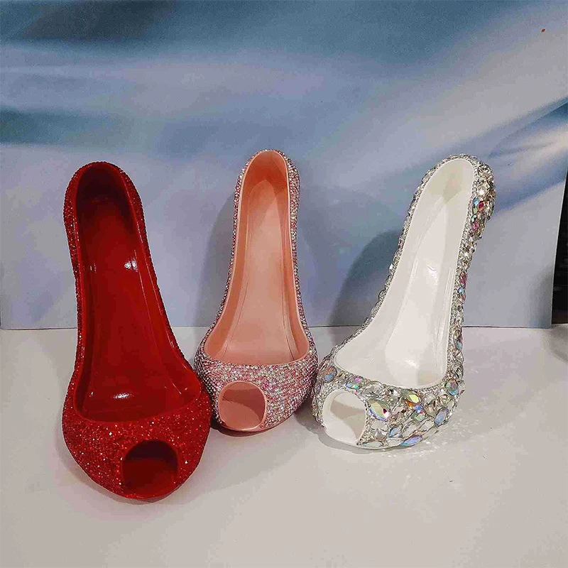 Sparkling Rhinestone High Heel Shoe Wine Rack Wine Bottle Holder Rack Gift Basket Kitchen Bar Tools Red Wine Storage Decoration