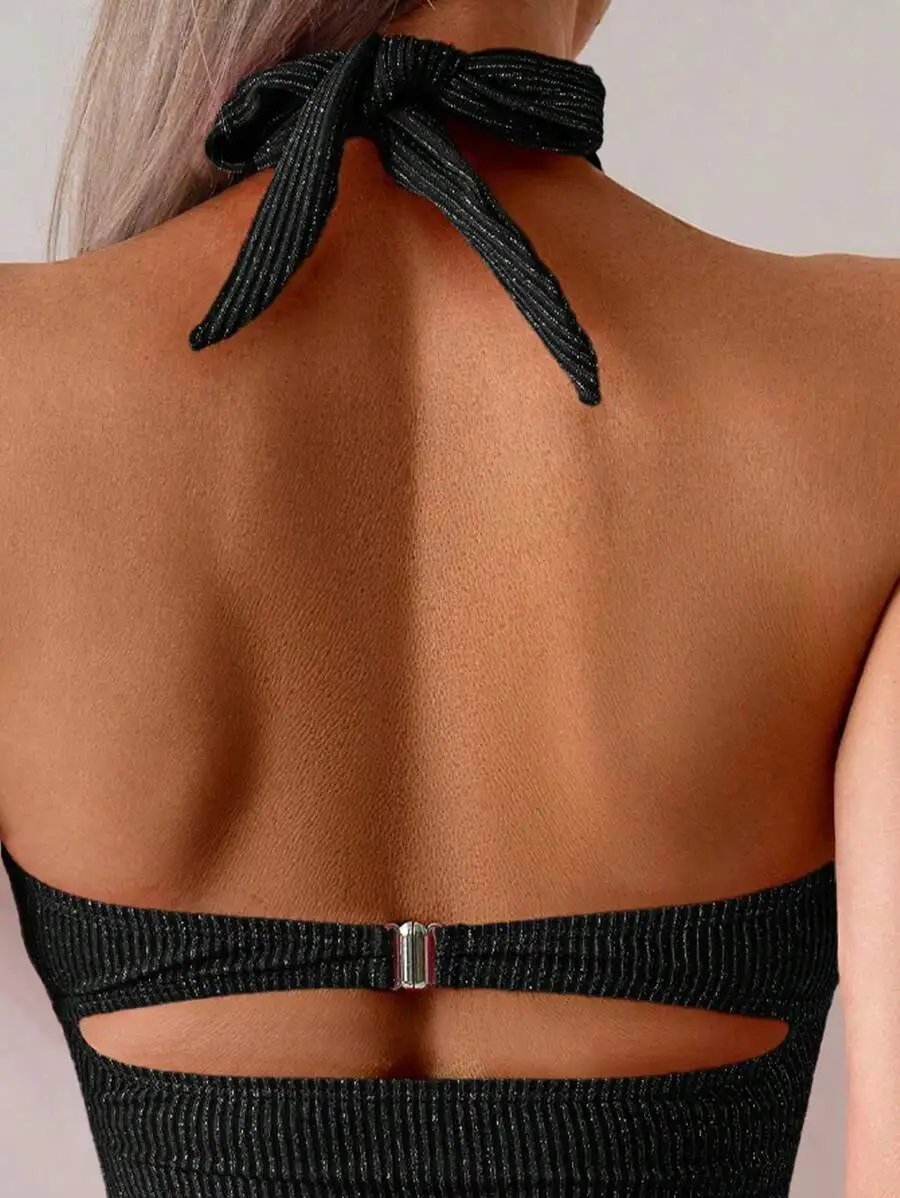 Womens Criss-Cross Halter One-Piece Swimsuit With Cut-Out Design - view 2